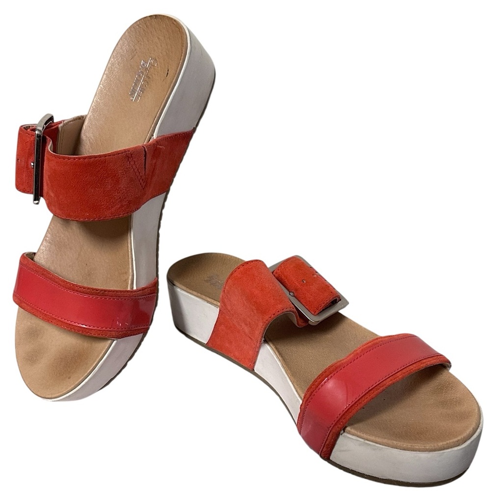 Dr. Scholl’s Original Frill Double Red Leather Strap Sandals with Buckle - Picture 4 of 8